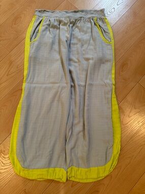 Anthropologie Light Blue Wide-Leg Pants with Neon Green Trim